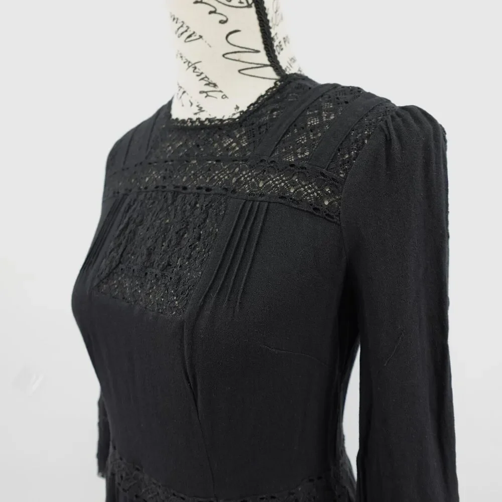J Crew Point Sur Top Womens 00 Black Peplum Lace Crochet Victorian Wimsigoth‎